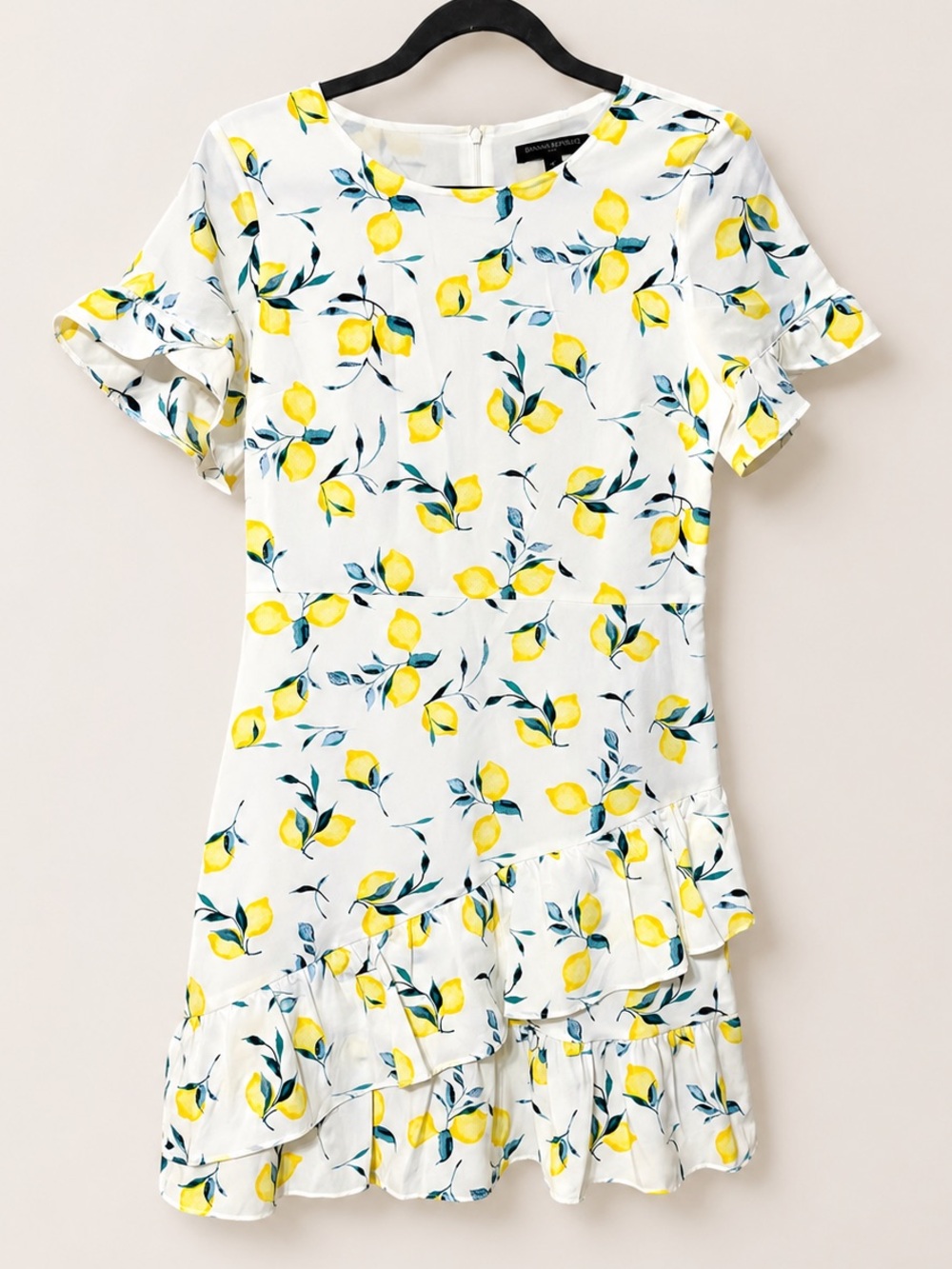 Banana Republic White Lemon-Print Ruffle Dress